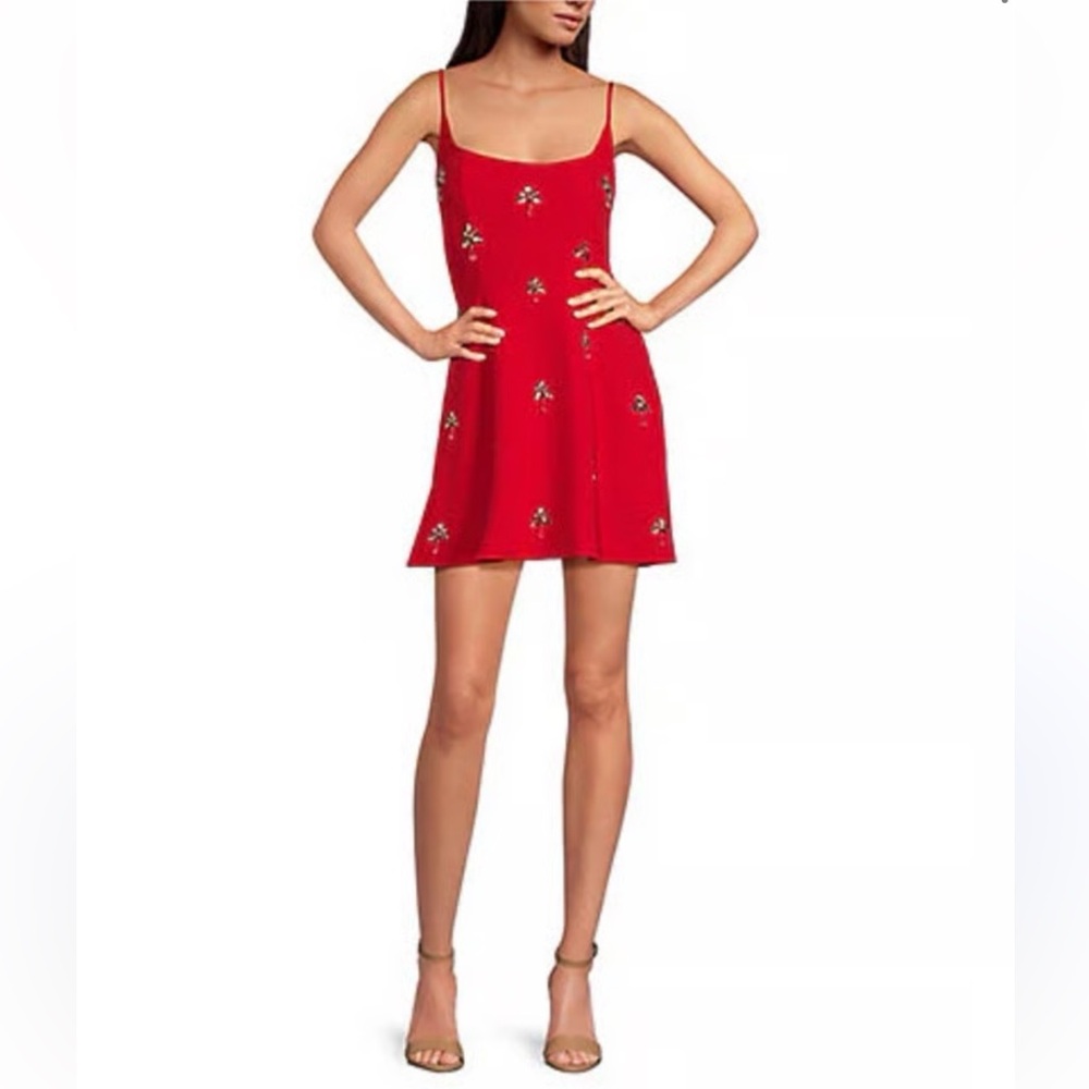 NWT Gianni Bini Mika Crepe Square Neck Sleeveless Jewel A-Line Dress